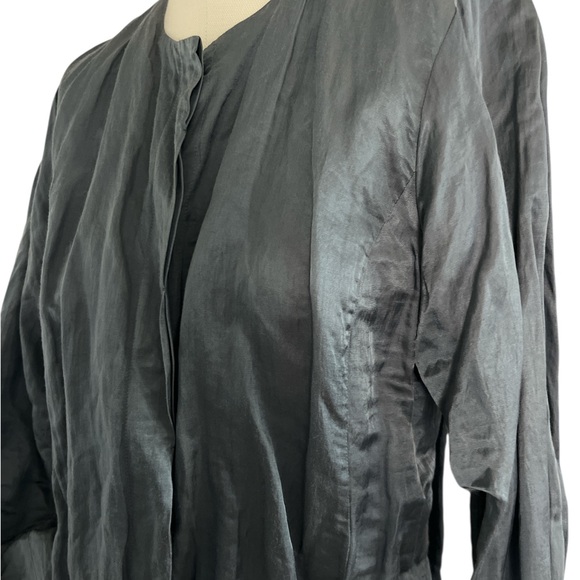 Eileen Fischer Gun Metal Satin Metallic Long Sleeve Duster SZ Petite SM - Picture 3 of 7